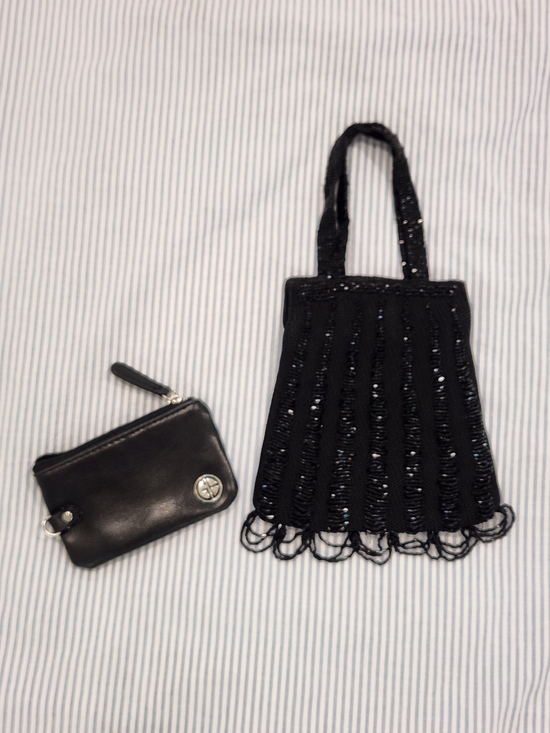 Gianni Bini Handbags - Gianni Bini Black Leather Coin Purse And Sequin Beaded Mini Purse